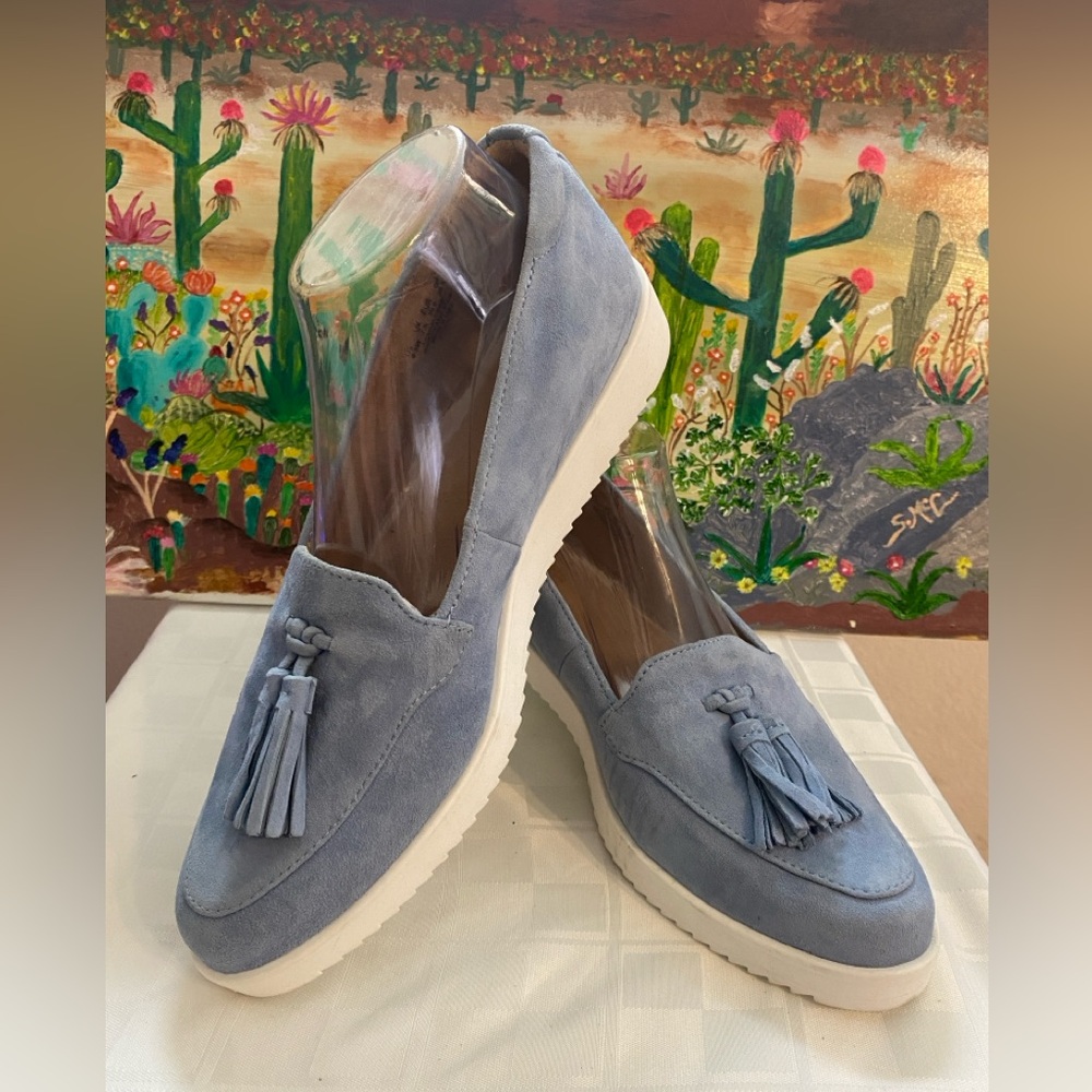 Naturalizer Rosalie Leather Tassel Loafer, Blue Suede, Size 9 1/2 Wide